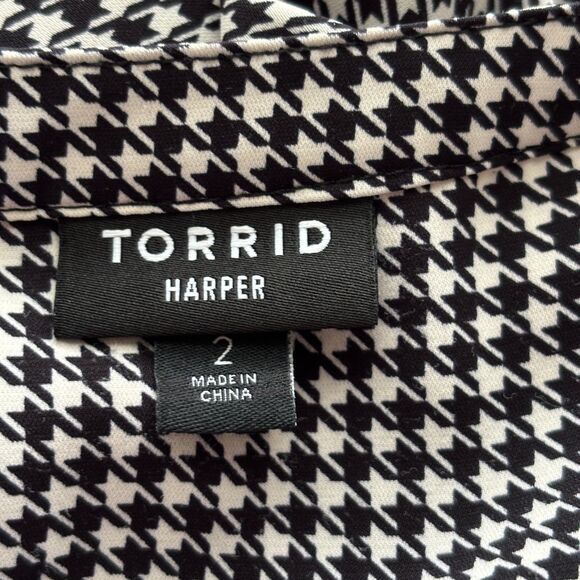 Torrid Harper Studio Crepe De Chine 3/4 Sleeve Blouse Houndstooth Size 2 2X H281 - Picture 7 of 10